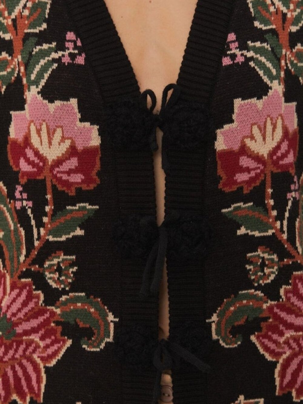 Sold FARM Rio Black Ravenala Knit Floral Midi Cardigan Puffed Sleeves Size XS - Picture 4 of 6